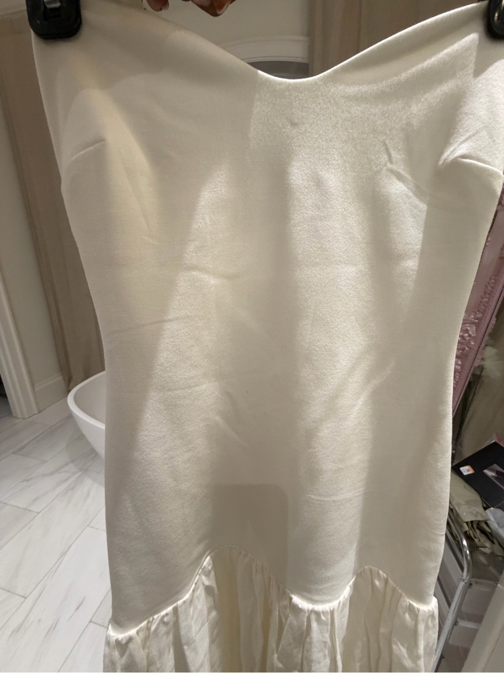 DISSH White Strapless Ruffle Hem Gown
